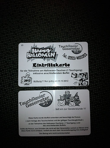 0.1 Unsere Eintrittskarten zum Halloween Tauchen im Tauchrevier Gasometer Duisburg